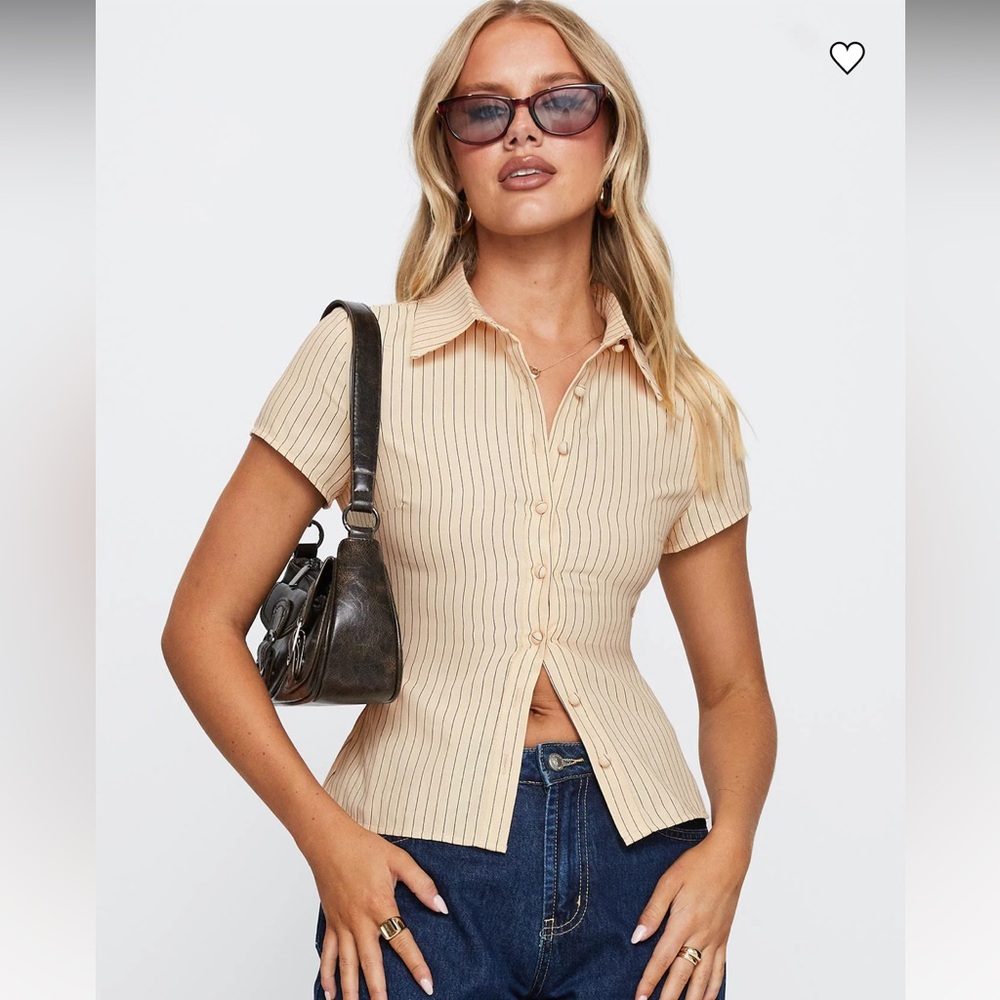 Princess polly Lift Off Button Up Top Cream / Navy Stripe